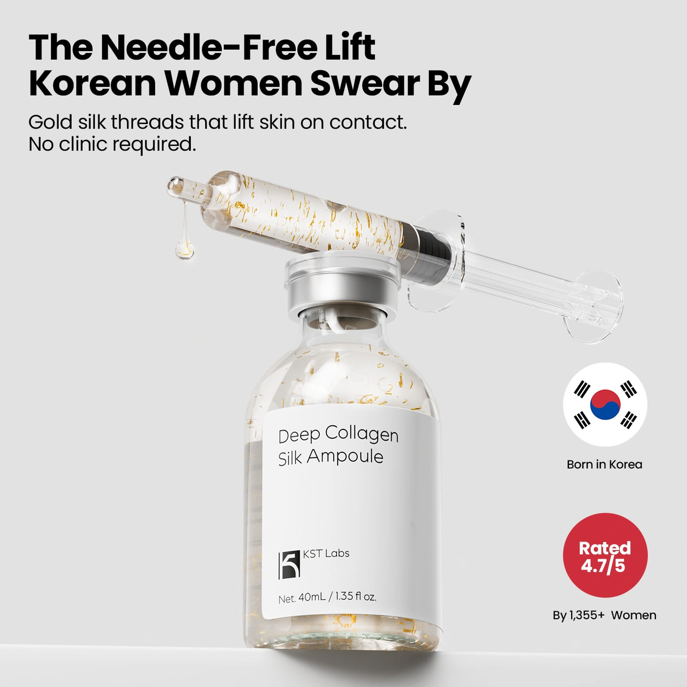 Korean Silk Collagen Ampoule bottle with visible silk threads in the liquid
