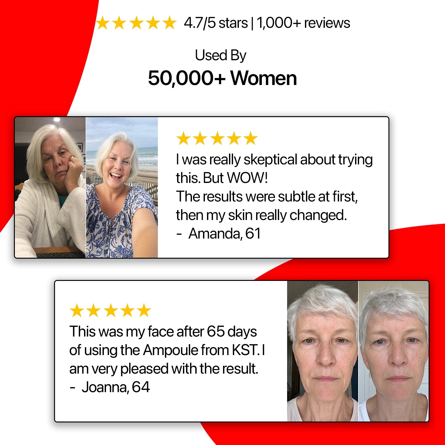 Woman 60+ holding an almost-empty serum bottle, forehead lines unchanged