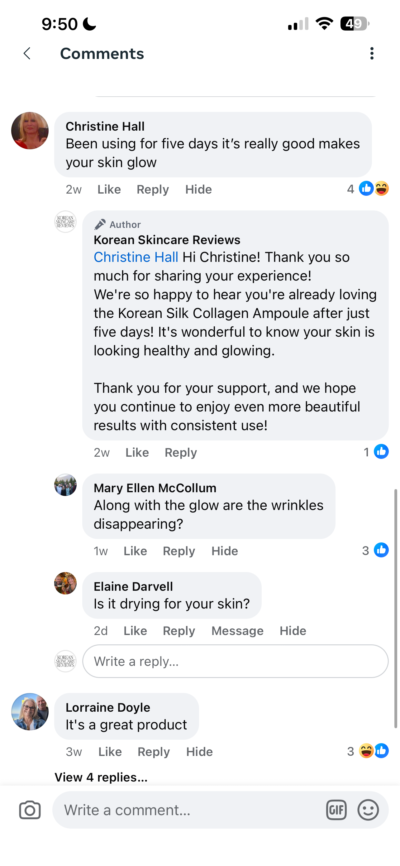 Facebook comment screenshot