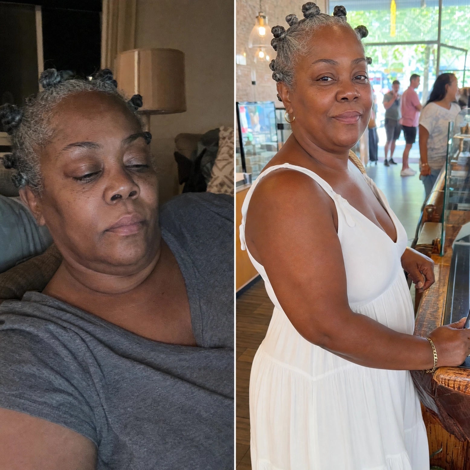 Black woman in her 60s in a kitchen, unretouched